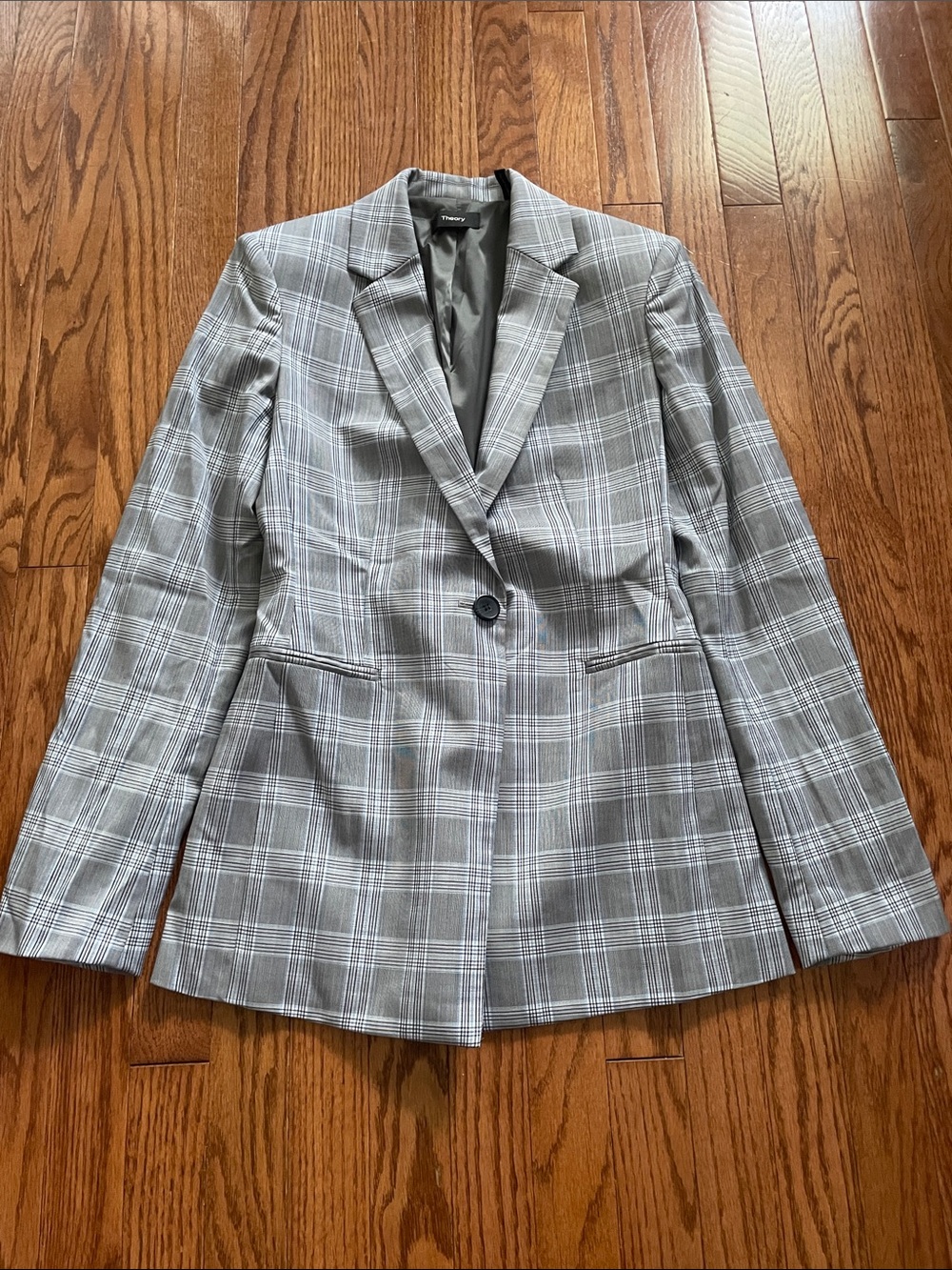 Theory Gray Plaid Wool Blazer Women’s Sz 4